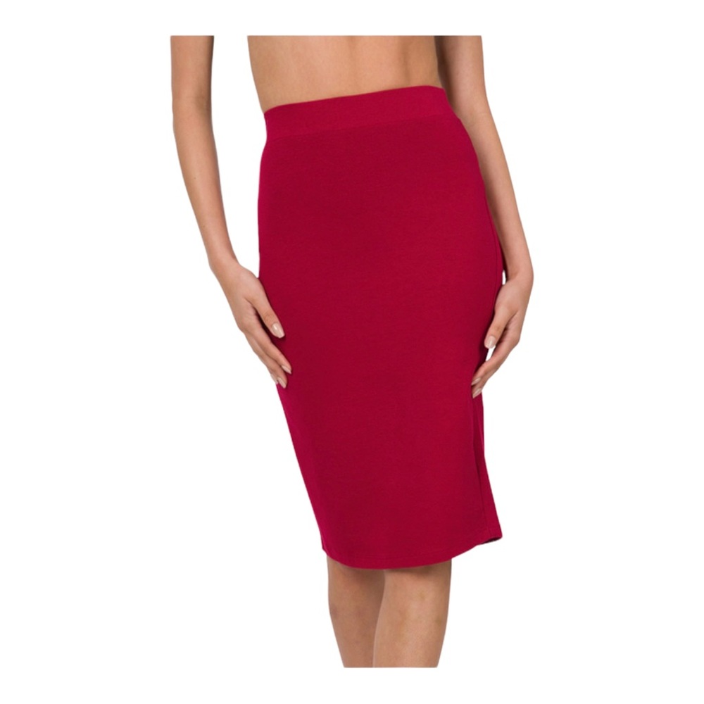 Butter soft knee length skirt in burgundy